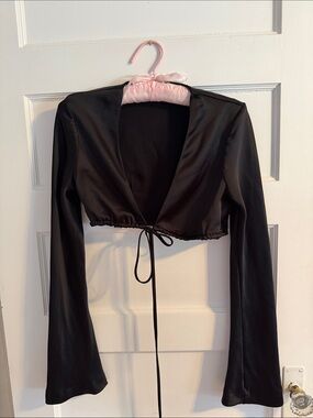 Dynamite Black Satin Cropped - Wrap top